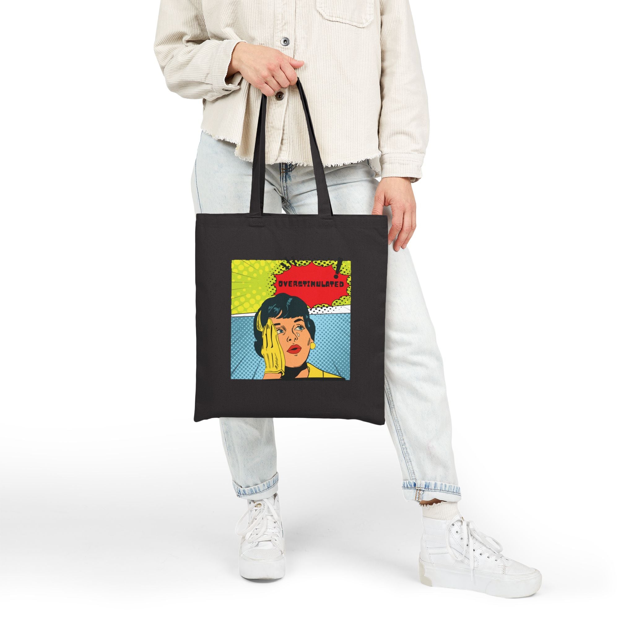 Pop Art Portrait Canvas Tote Bag – Retro Comic "EVERYTHING HURTS" Design