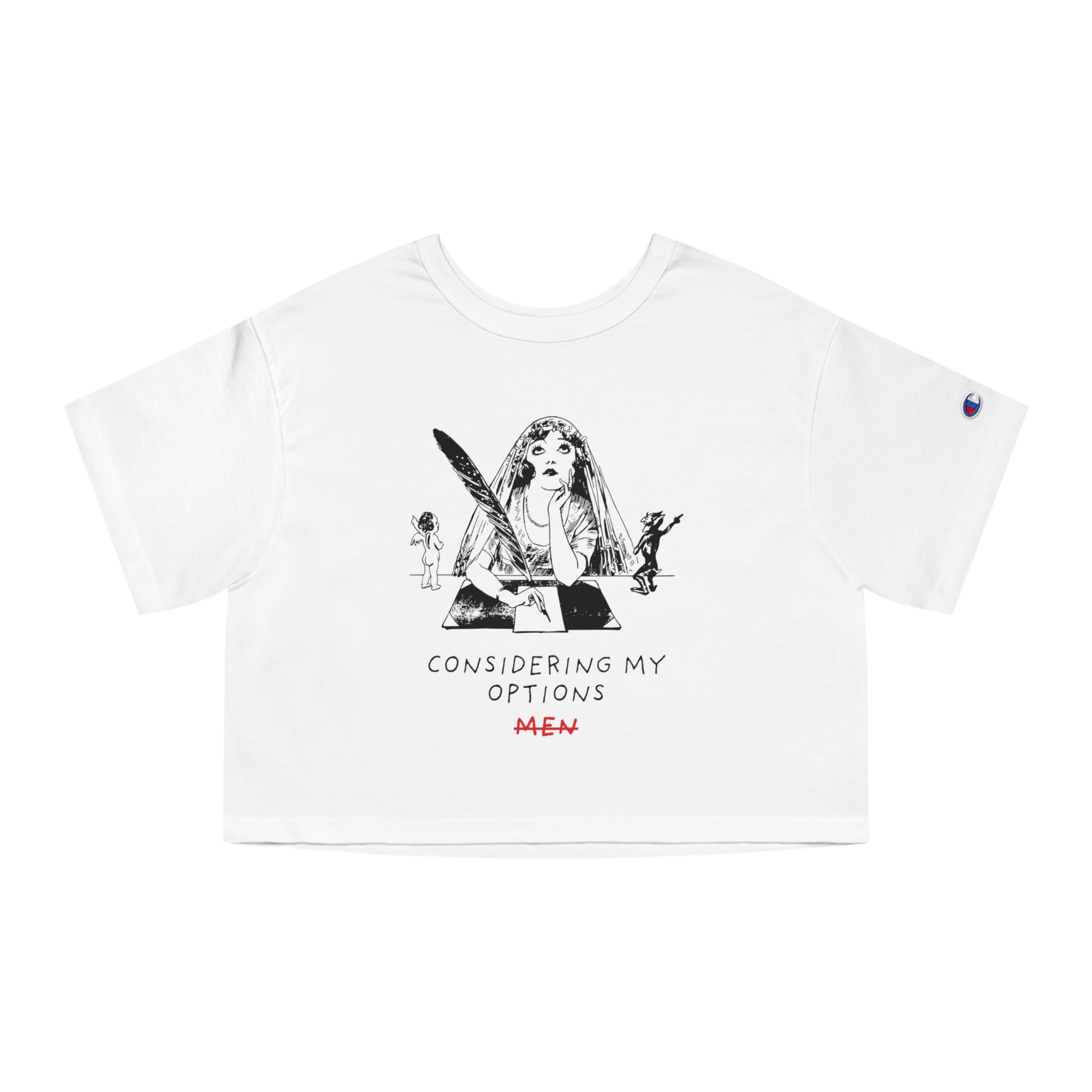 Cropped T-Shirt — "Considering My Options" Illustration Tee