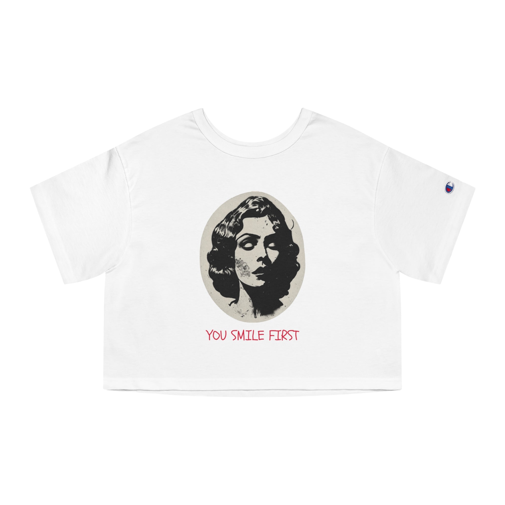 Cropped T-Shirt — Retro Portrait 'You Smile First' Vintage Graphic