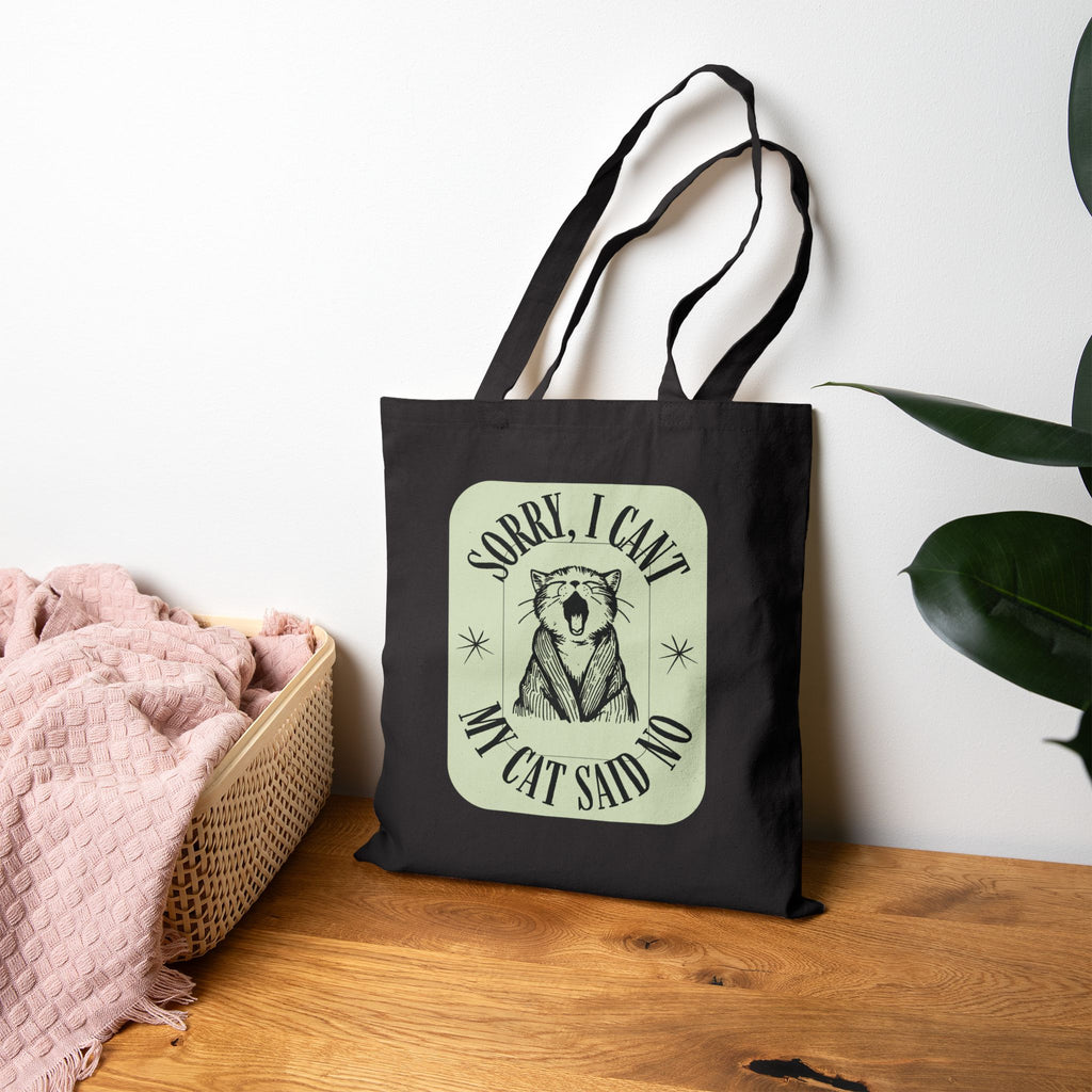 Tote Bag — "Sorry I Can't My Cat Said No" Natural Canvas Tote