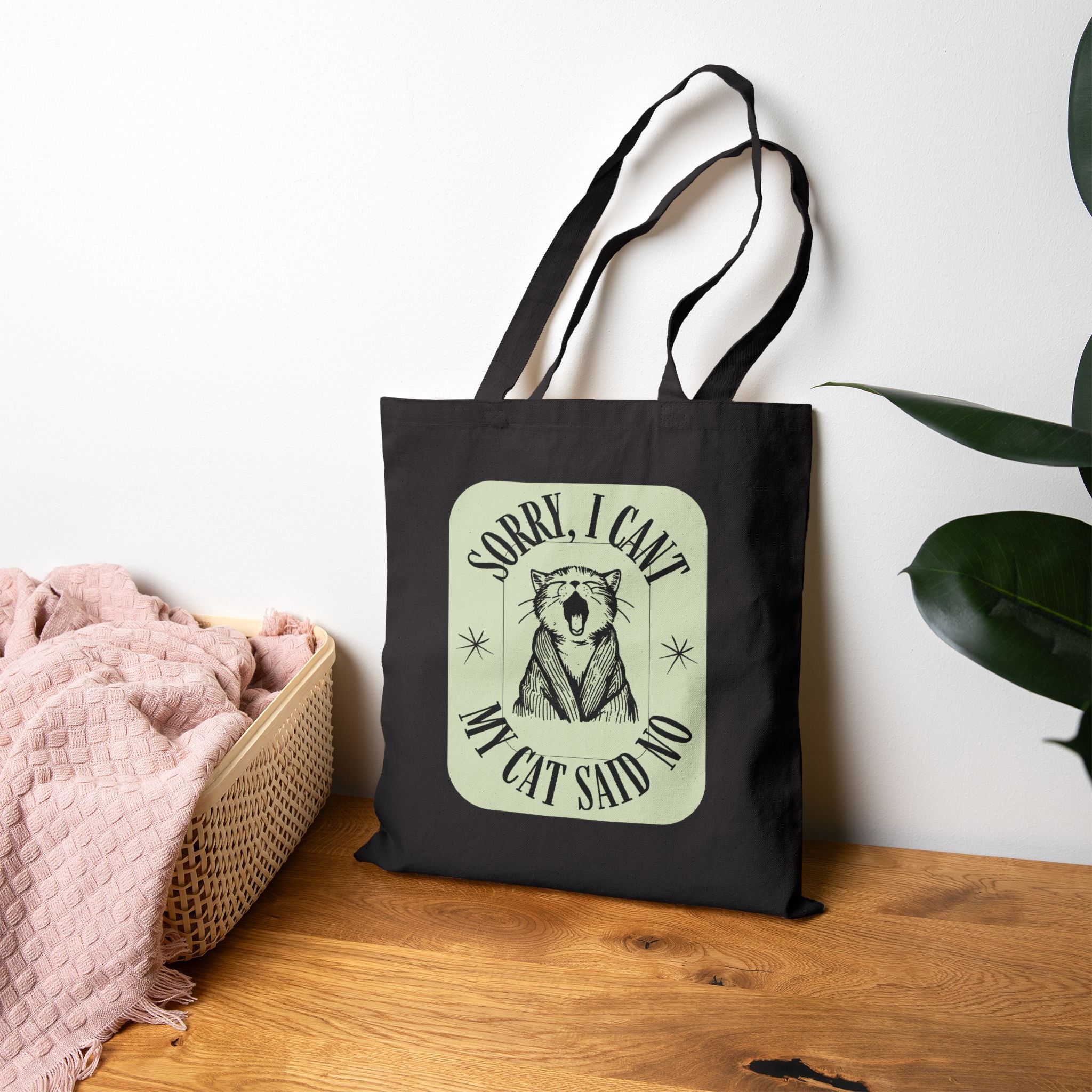 Tote Bag — "Sorry I Can't My Cat Said No" Natural Canvas Tote