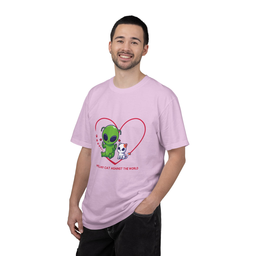 Alien & Cat Heart T-Shirt — "Me & My Cat Against the World" Cute Graphic Tee