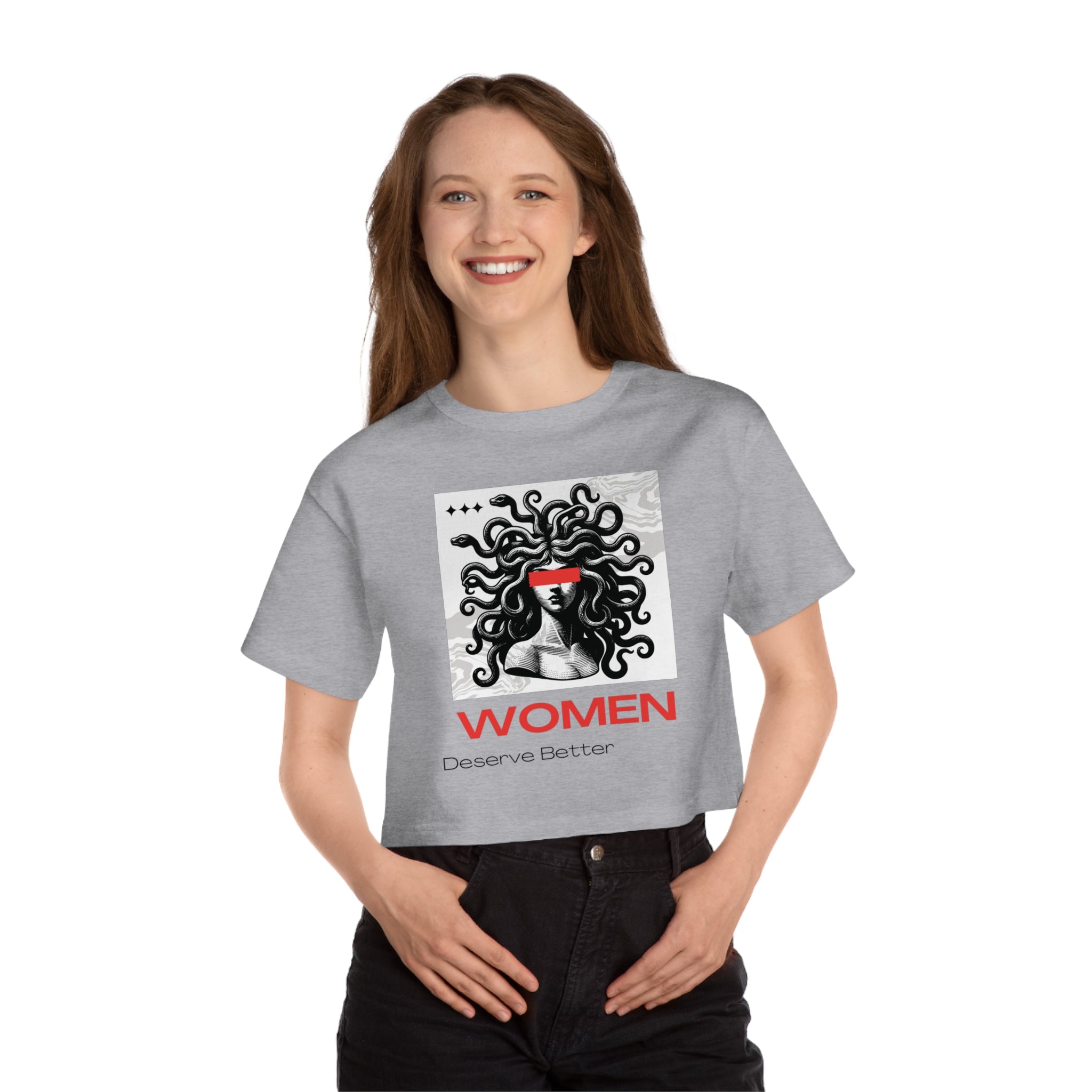Women's 'Women Deserve Better' Cropped Tee — Feminist Medusa Graphic