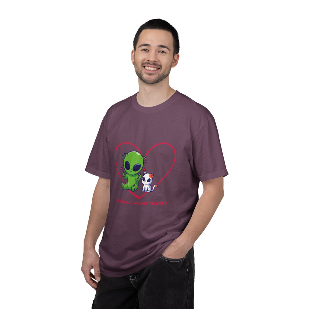 Alien & Cat Heart T-Shirt — "Me & My Cat Against the World" Cute Graphic Tee