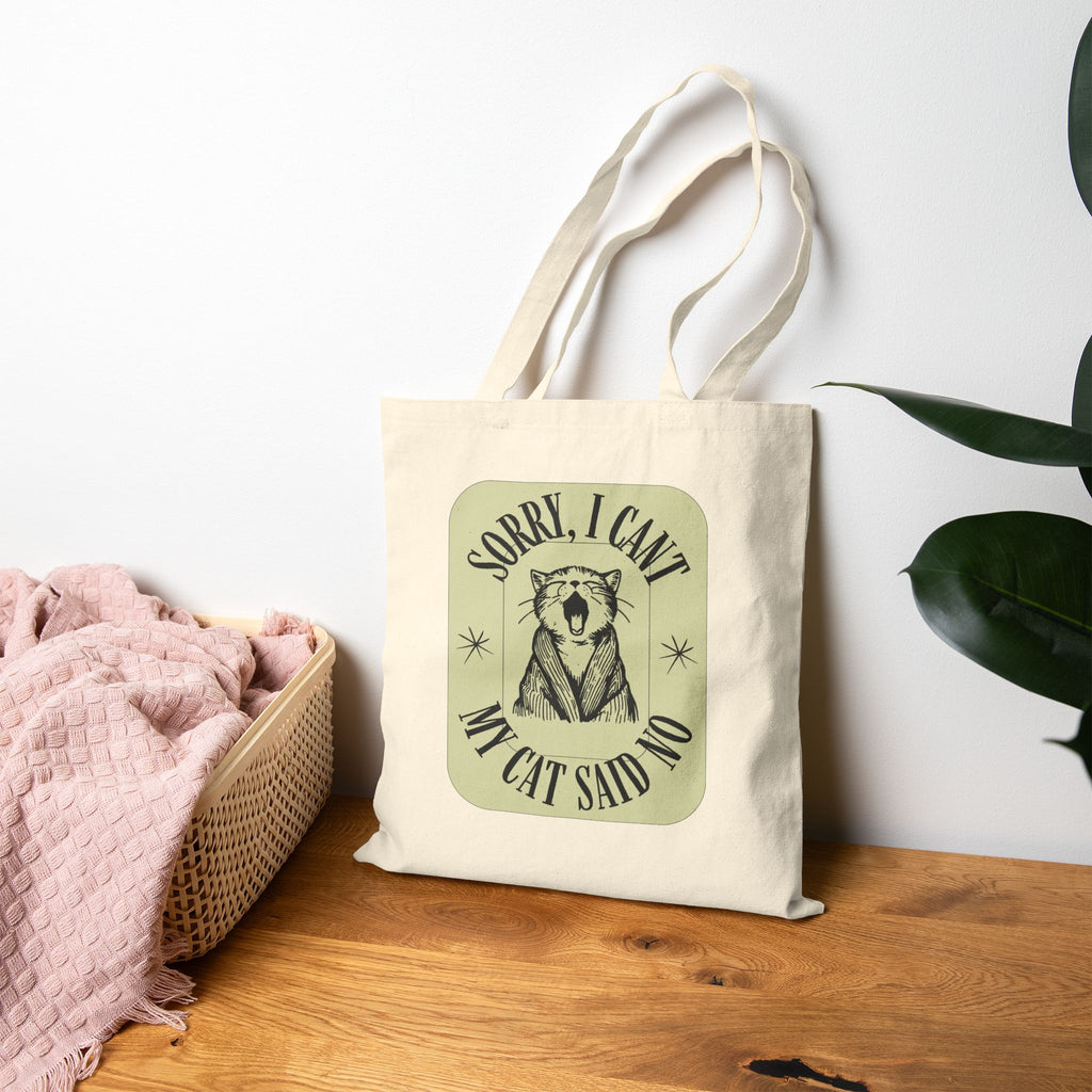 Tote Bag — "Sorry I Can't My Cat Said No" Natural Canvas Tote