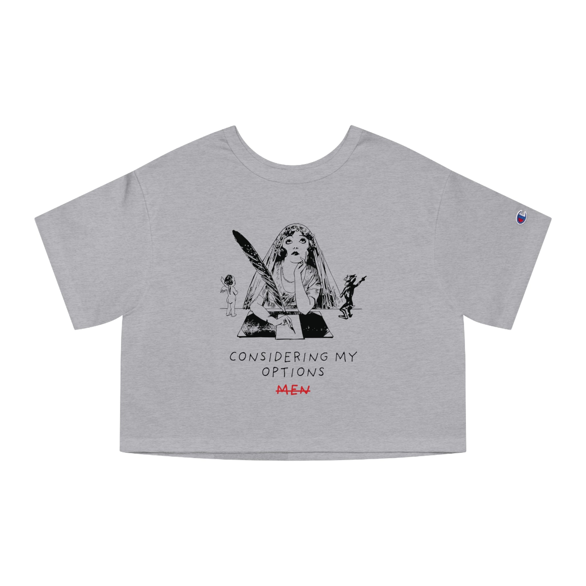 Cropped T-Shirt — "Considering My Options" Illustration Tee