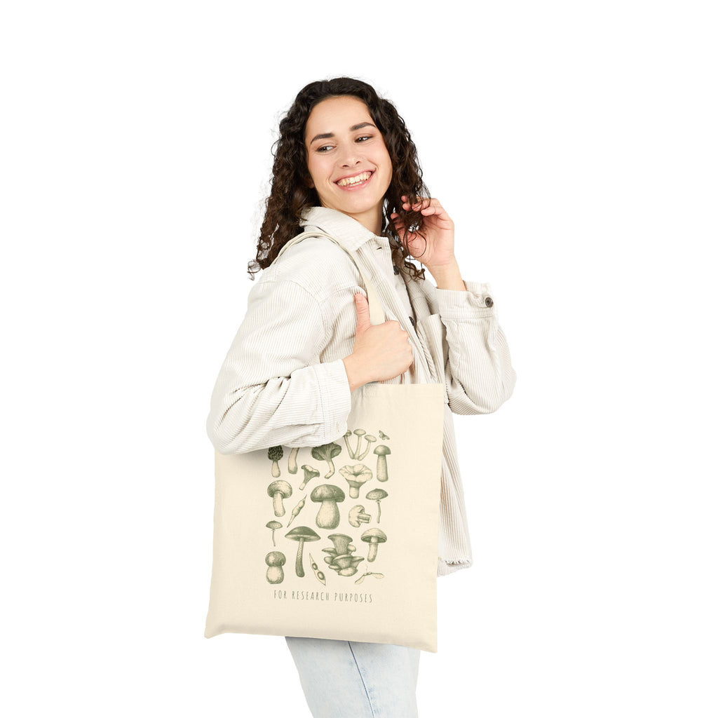 Mushroom Field Canvas Tote Bag — Vintage Botanical Mushroom Illustration