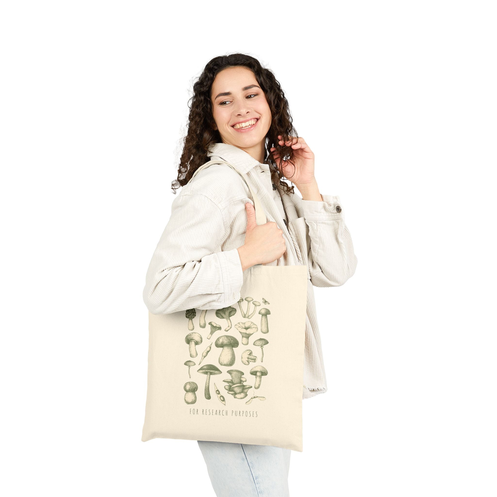 Mushroom Field Canvas Tote Bag — Vintage Botanical Mushroom Illustration