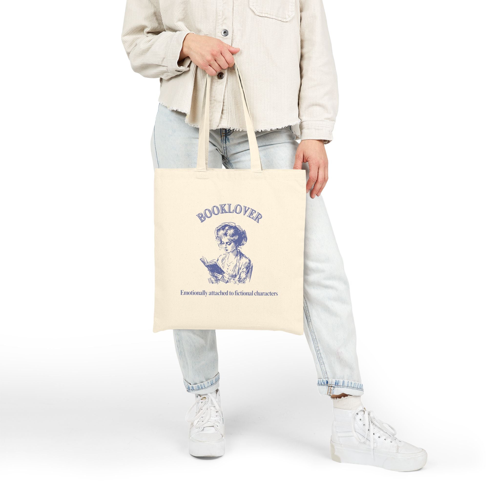 Booklover Cotton Tote Bag – Vintage Reader Illustration