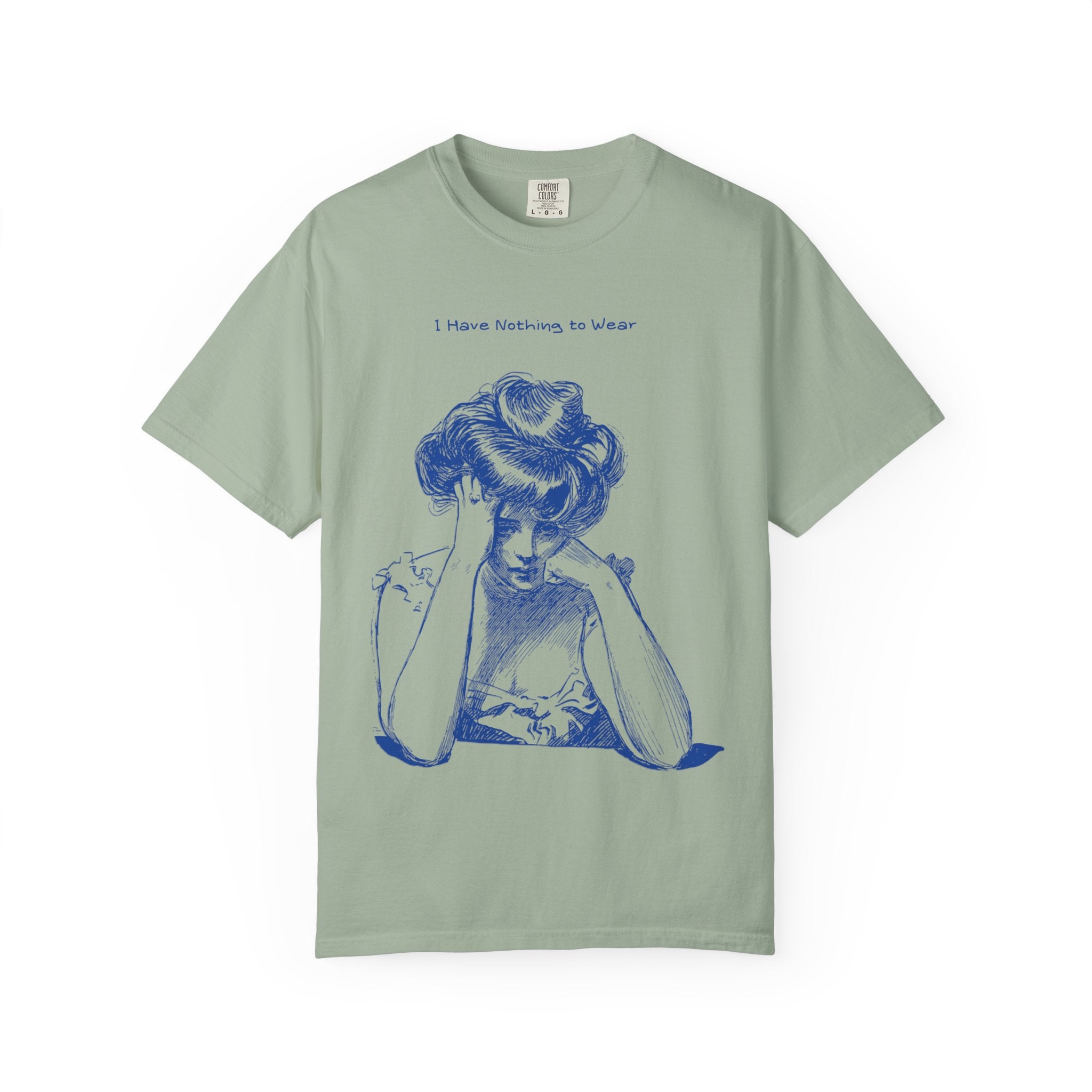 Vintage Blue Illustration T-Shirt — "I Have Nothing to Wear" Graphic Tee