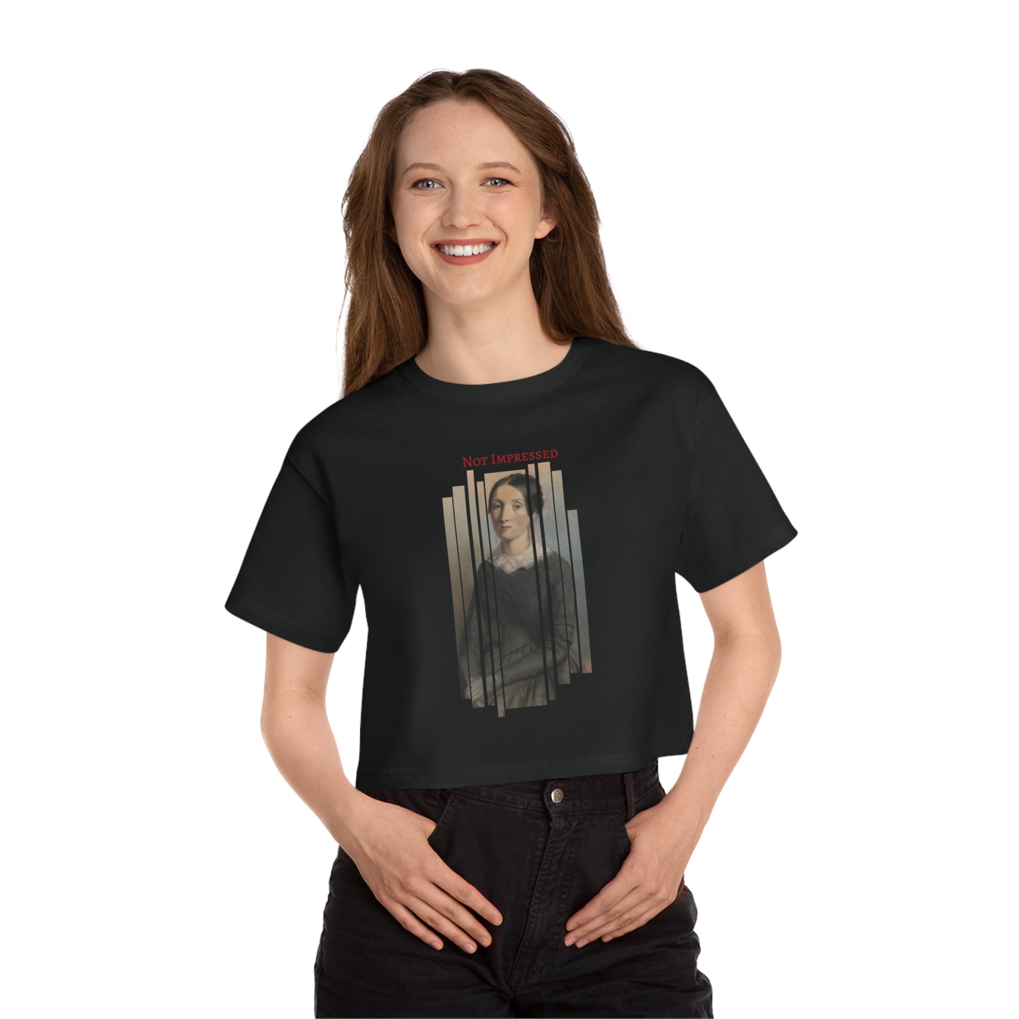 Cropped Tee — Vintage Portrait 'Not Impressed' Graphic