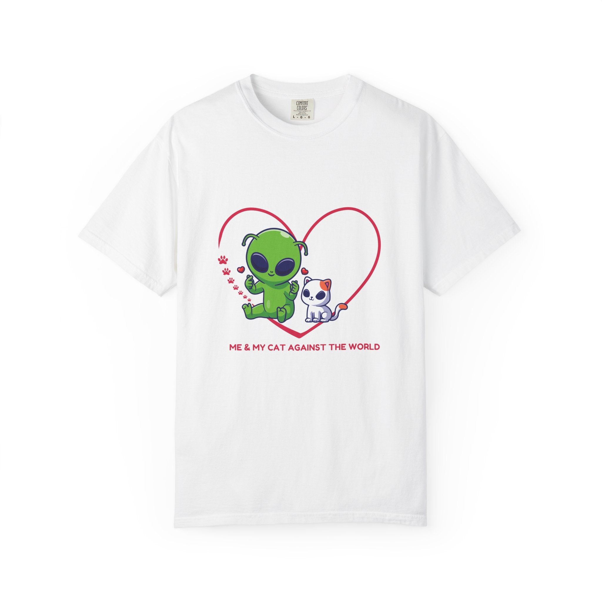 Alien & Cat Heart T-Shirt — "Me & My Cat Against the World" Cute Graphic Tee
