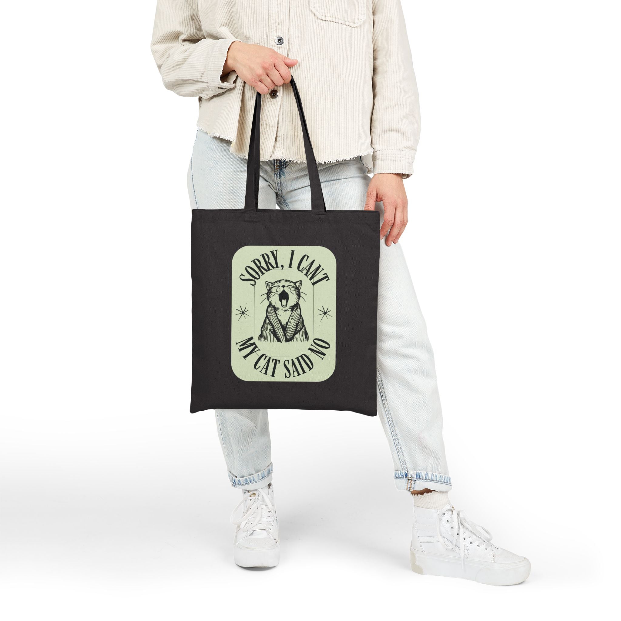 Tote Bag — "Sorry I Can't My Cat Said No" Natural Canvas Tote