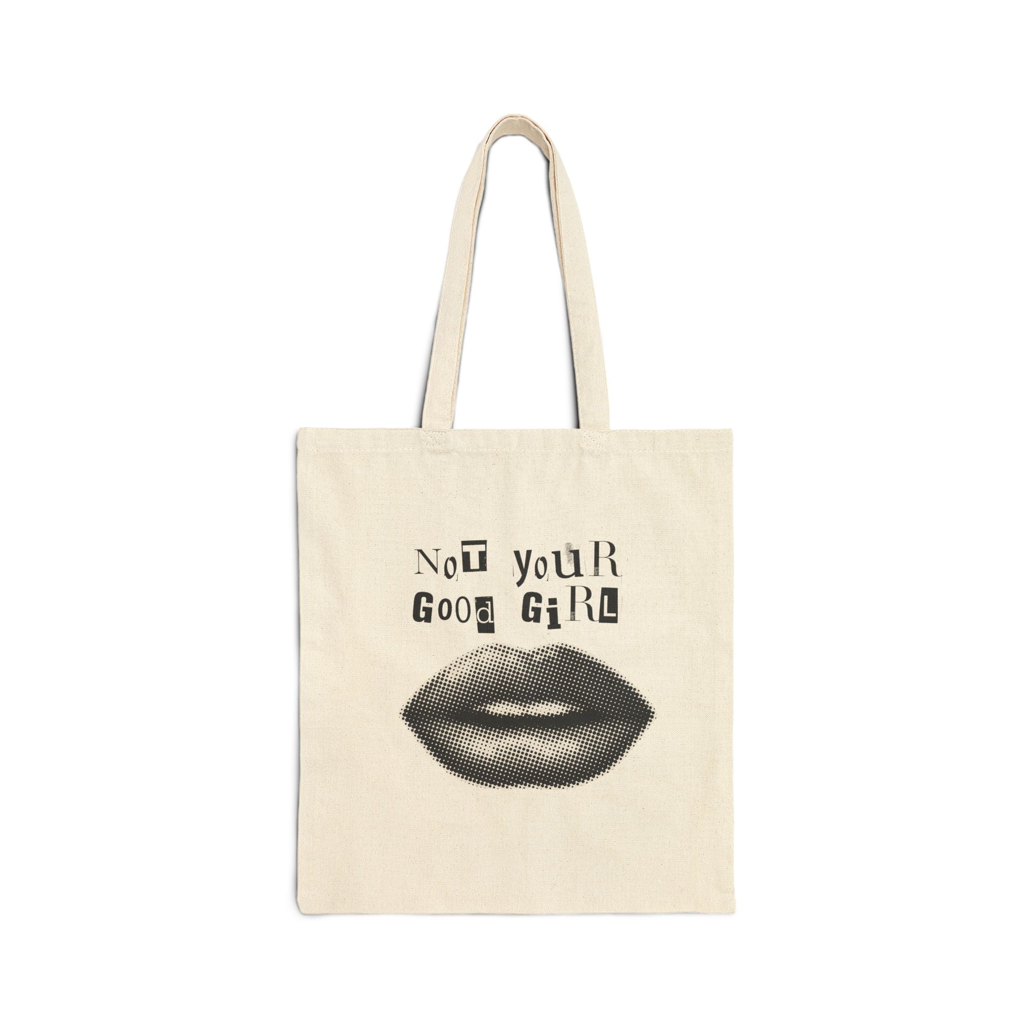 Tote Bag — Retro Halftone Lips "Not Your Good Girl" Canvas Tote