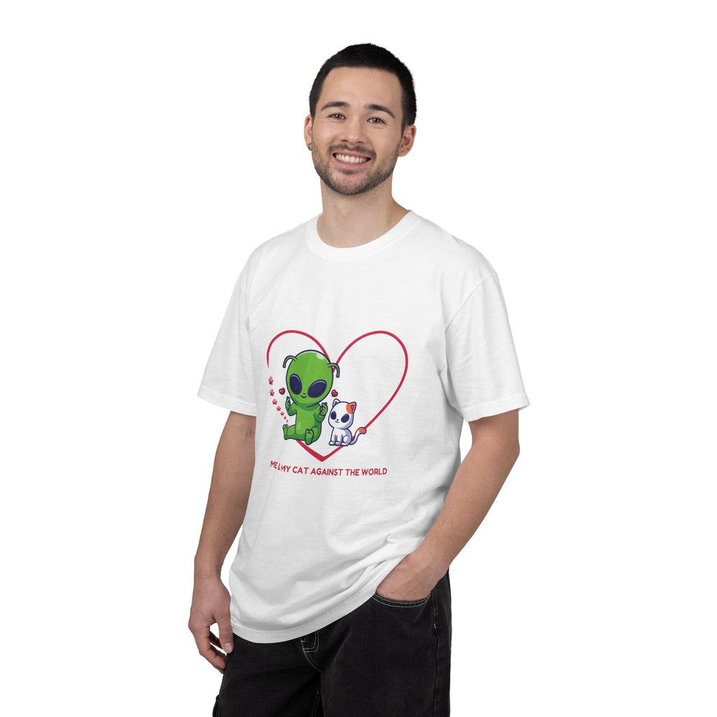 Alien & Cat Heart T-Shirt — "Me & My Cat Against the World" Cute Graphic Tee
