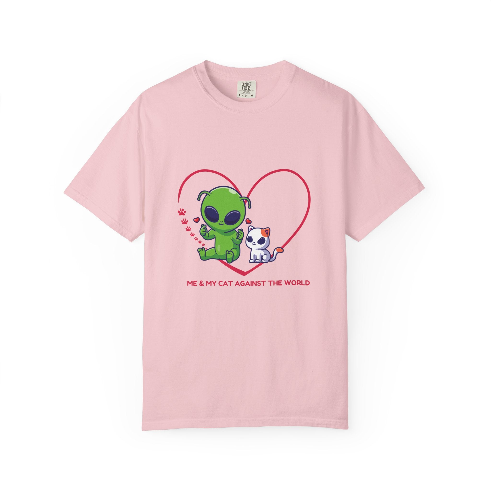 Alien & Cat Heart T-Shirt — "Me & My Cat Against the World" Cute Graphic Tee