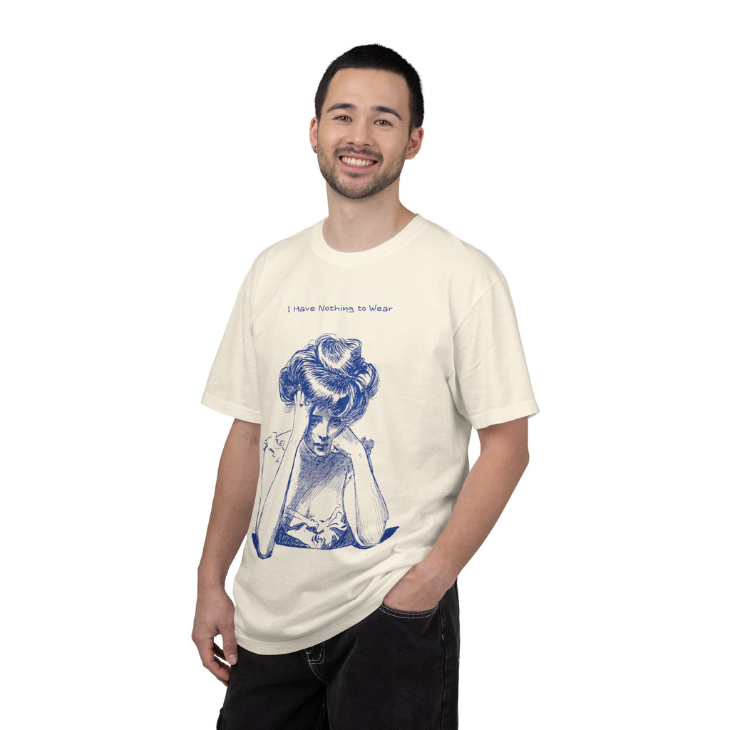 Vintage Blue Illustration T-Shirt — "I Have Nothing to Wear" Graphic Tee