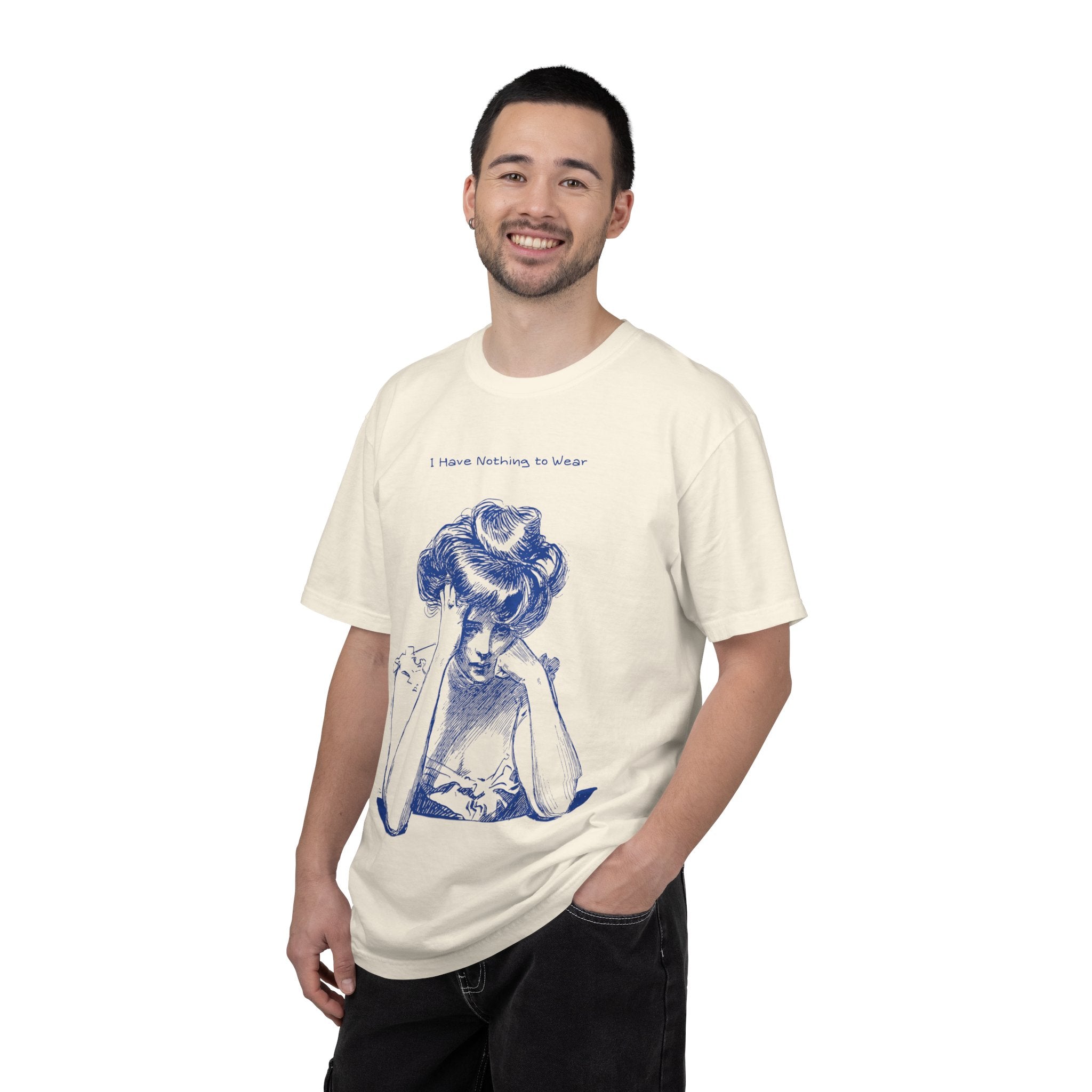 Vintage Blue Illustration T-Shirt — "I Have Nothing to Wear" Graphic Tee