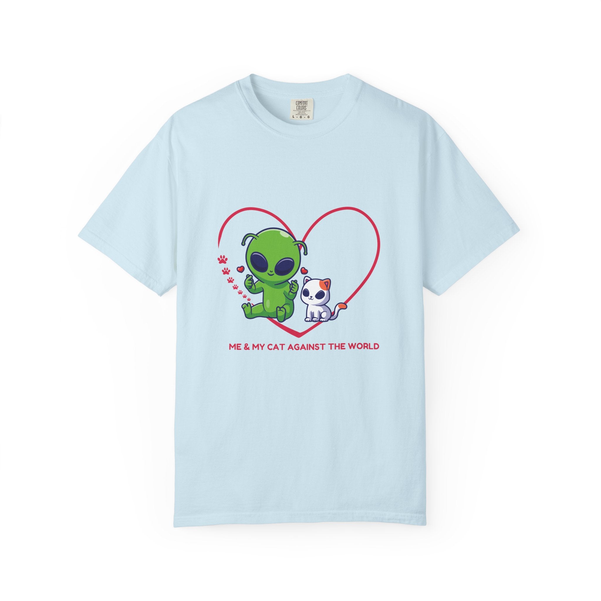Alien & Cat Heart T-Shirt — "Me & My Cat Against the World" Cute Graphic Tee