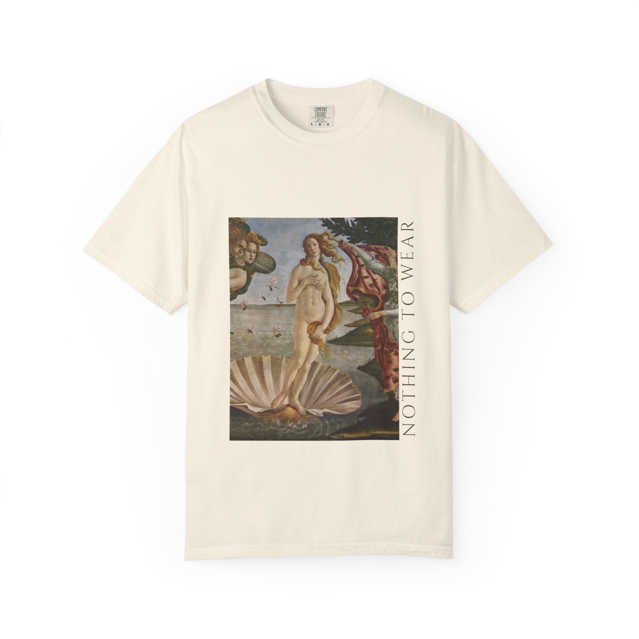 T-Shirt — Vintage 'Birth of Venus' Art Print with "Nothing to Wear" Typography