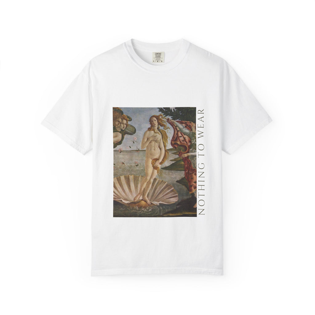 T-Shirt — Vintage 'Birth of Venus' Art Print with "Nothing to Wear" Typography