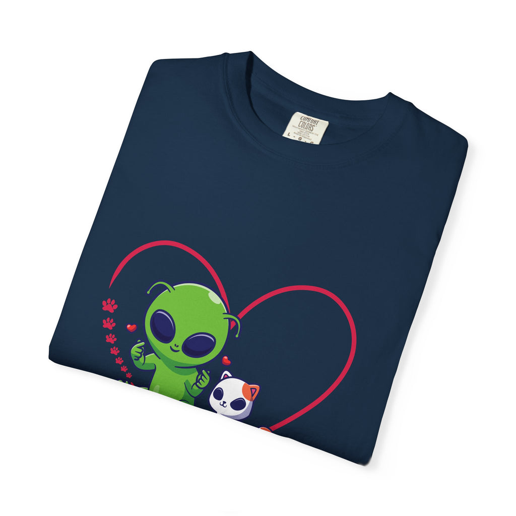 Alien & Cat Heart T-Shirt — "Me & My Cat Against the World" Cute Graphic Tee