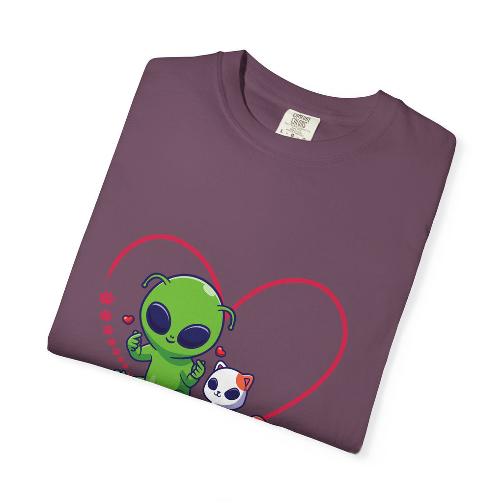 Alien & Cat Heart T-Shirt — "Me & My Cat Against the World" Cute Graphic Tee