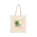 Tote Bag — Cute Alien & Cat Heart Canvas Tote (Me & My Cat Against The World)