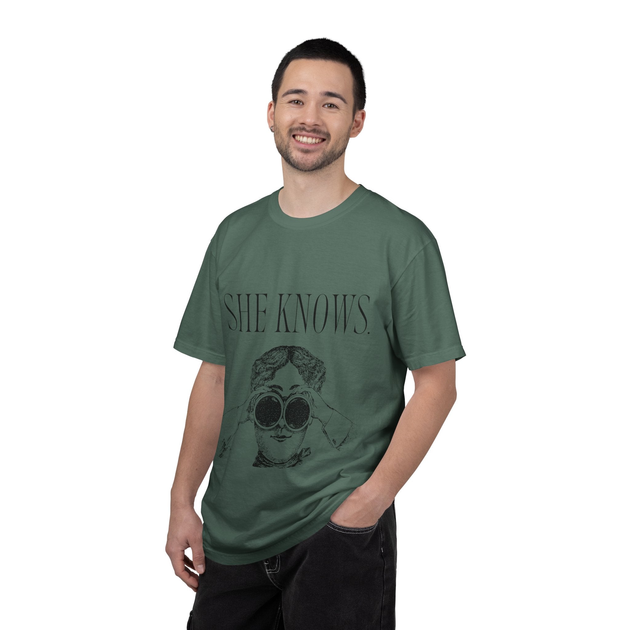 She Knows T-Shirt — Vintage Binoculars Graphic Tee