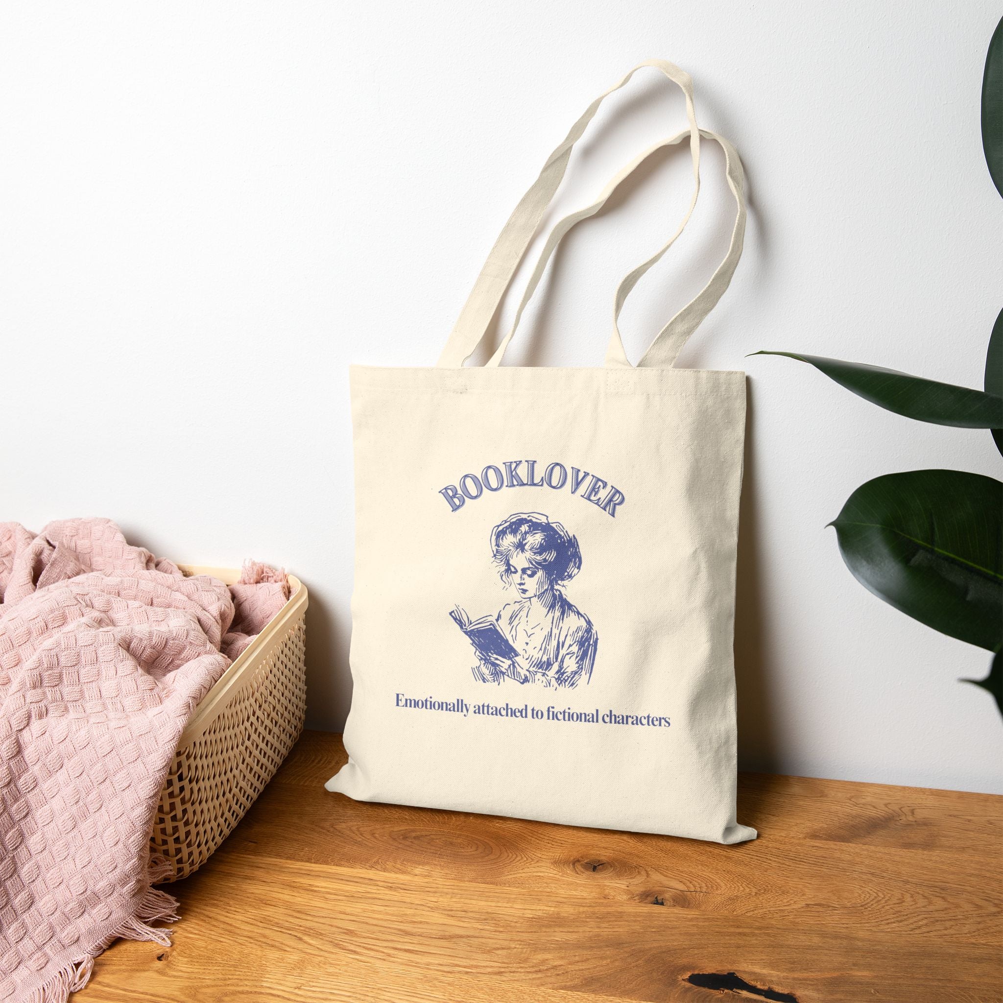 Booklover Cotton Tote Bag – Vintage Reader Illustration