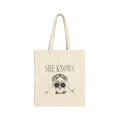 She Knows Tote Bag — Vintage Chic Cotton Canvas Grocery & Market Tote