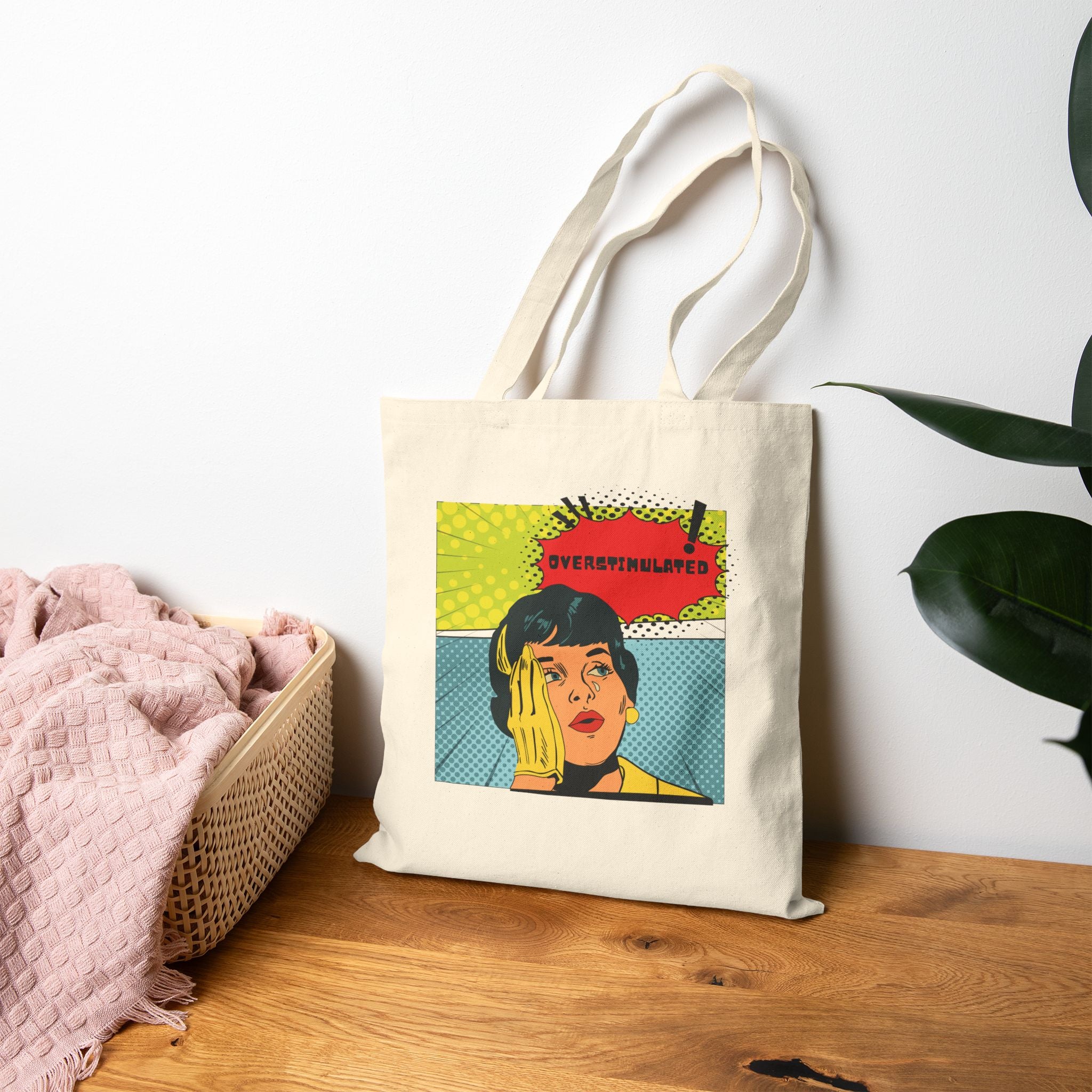 Pop Art Portrait Canvas Tote Bag – Retro Comic "EVERYTHING HURTS" Design