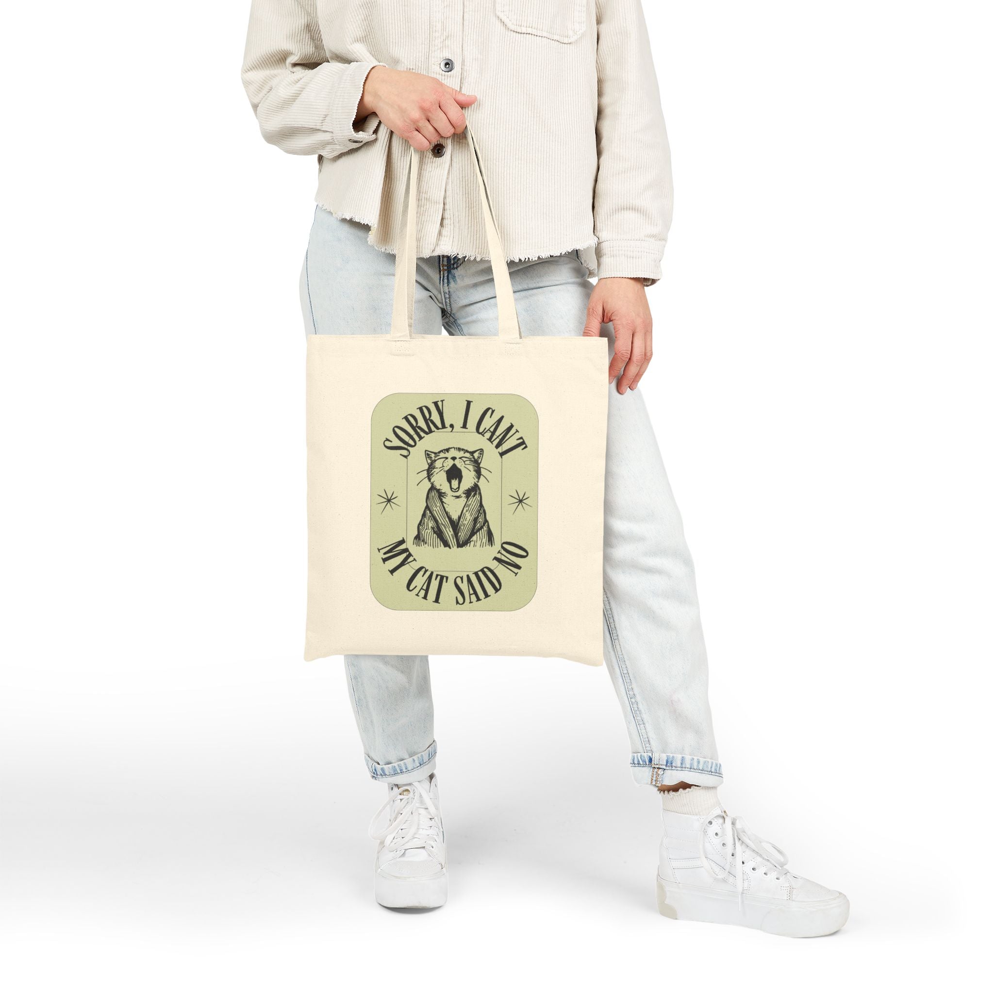 Tote Bag — "Sorry I Can't My Cat Said No" Natural Canvas Tote