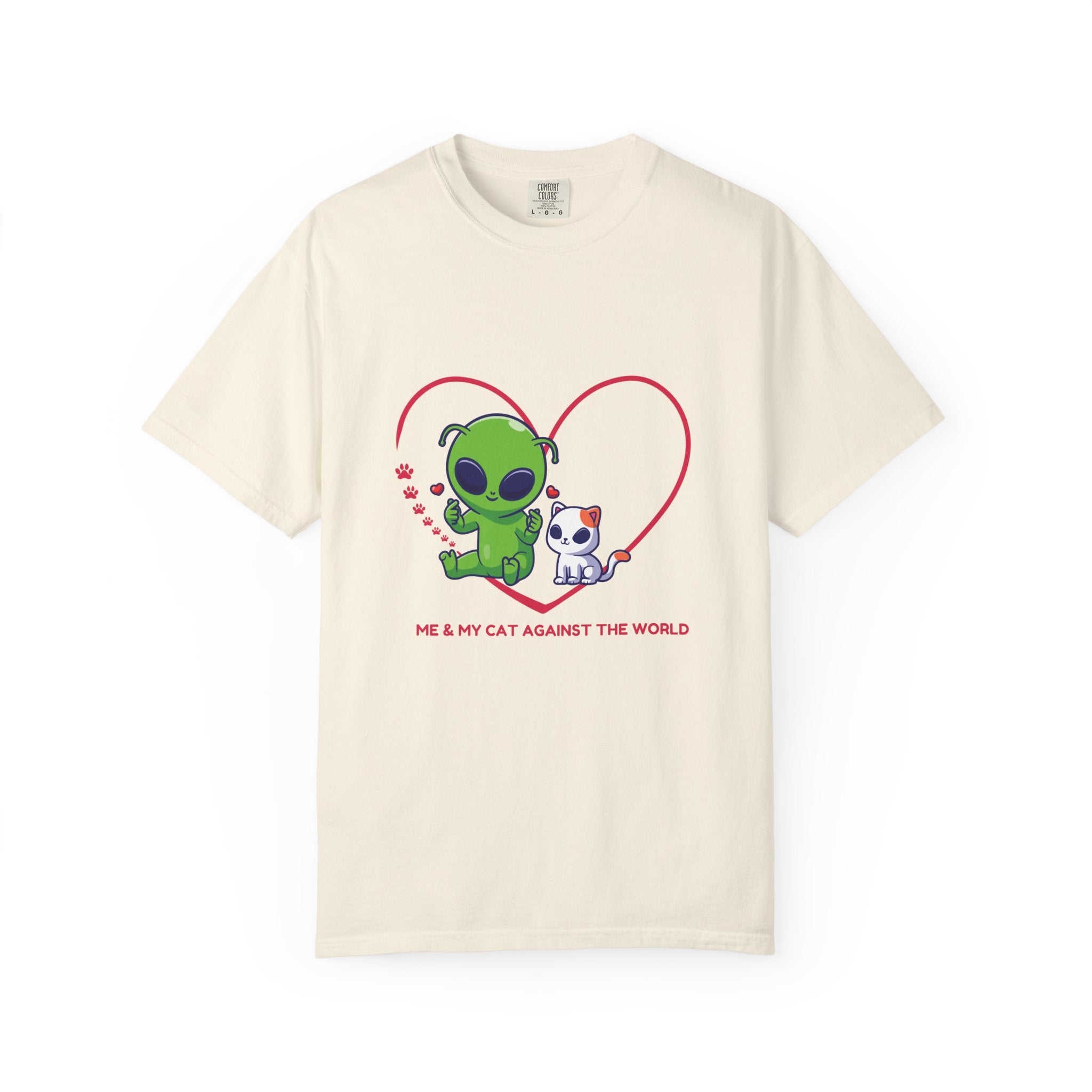 Alien & Cat Heart T-Shirt — "Me & My Cat Against the World" Cute Graphic Tee