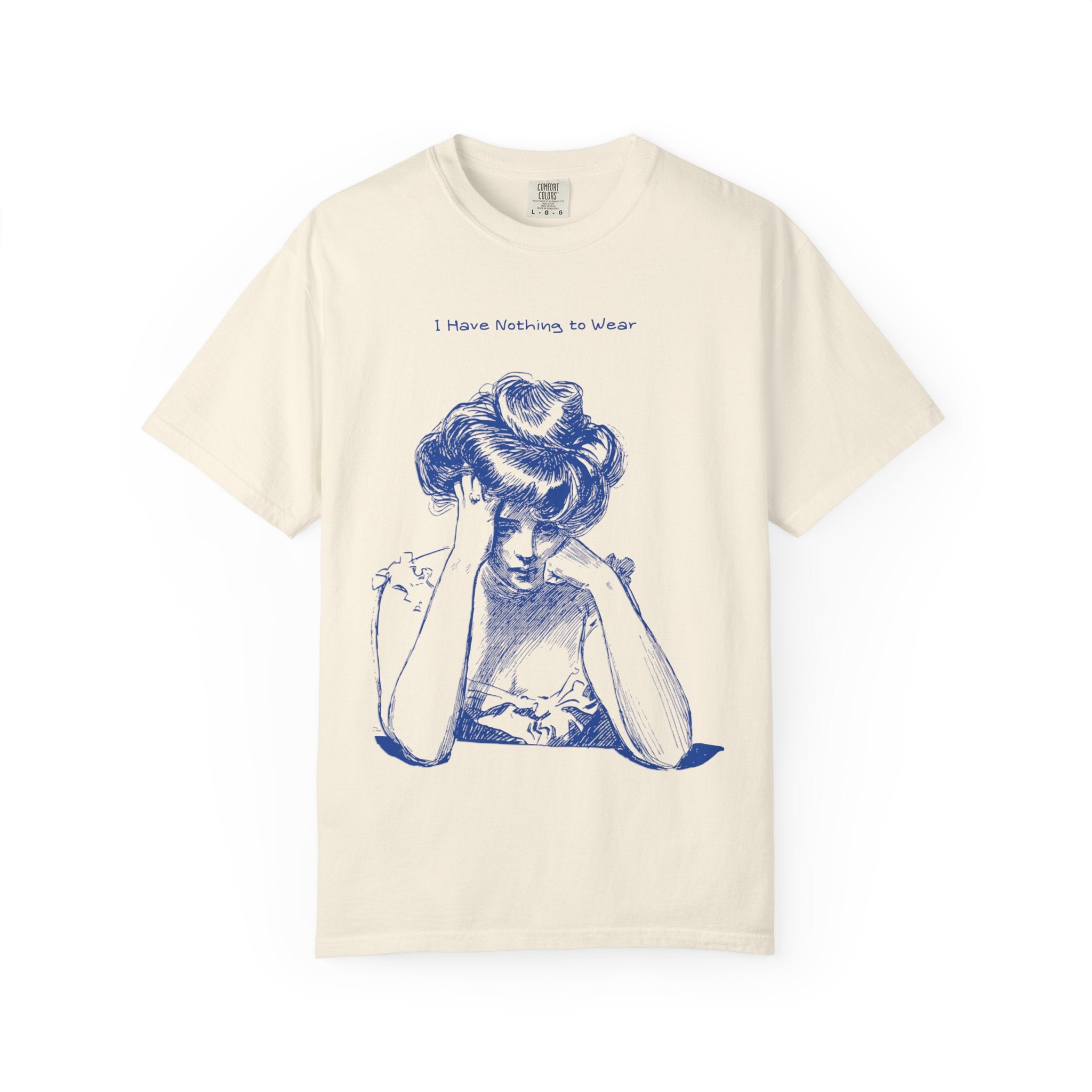 Vintage Blue Illustration T-Shirt — "I Have Nothing to Wear" Graphic Tee