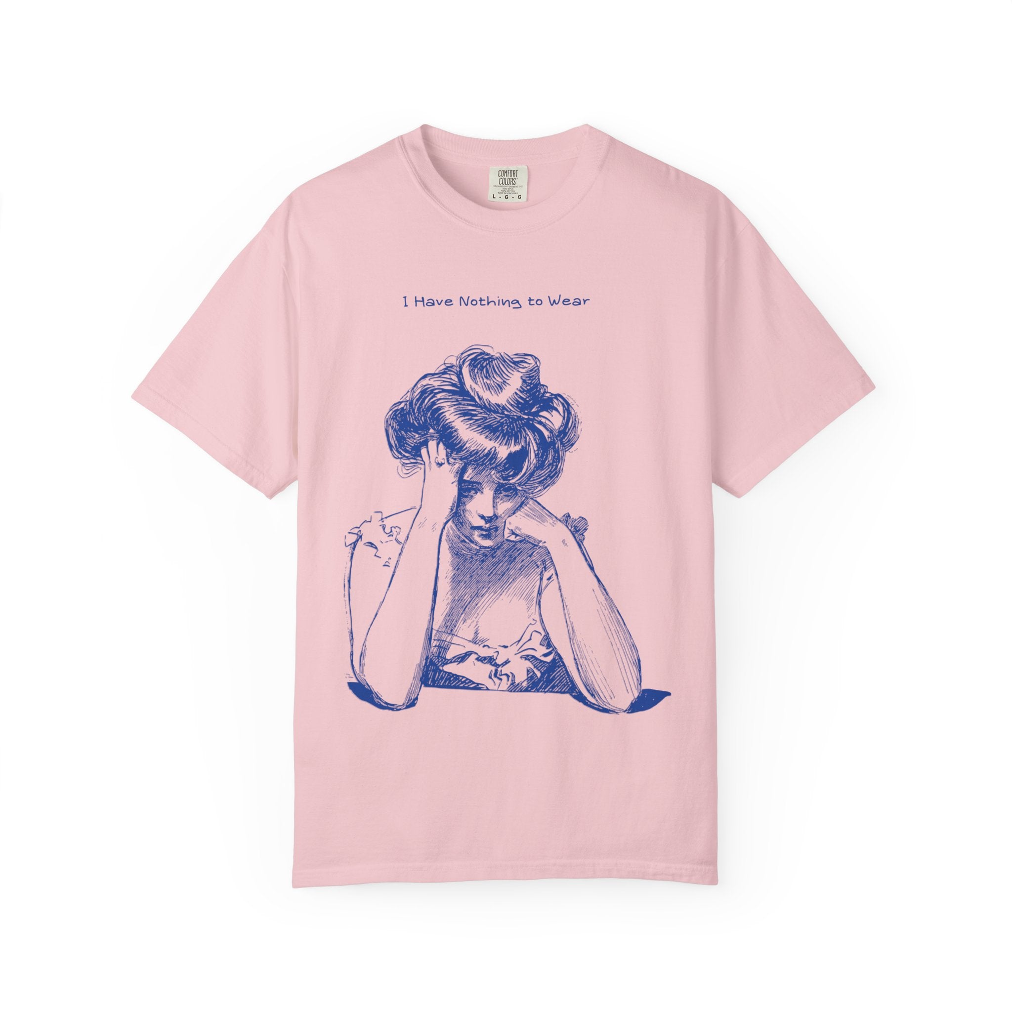 Vintage Blue Illustration T-Shirt — "I Have Nothing to Wear" Graphic Tee