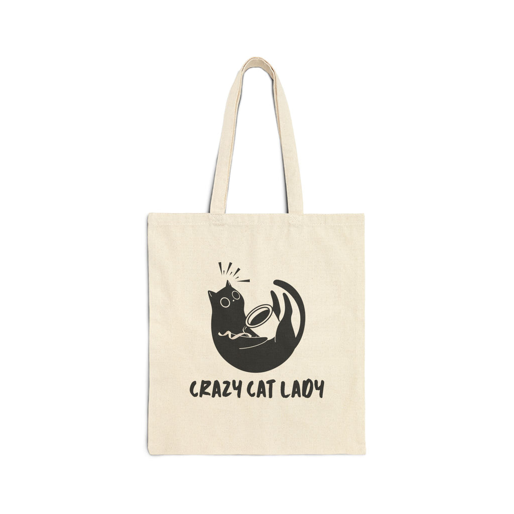 Crazy Cat Lady Canvas Tote Bag — Funny Black Cat Illustration Cotton Shopper