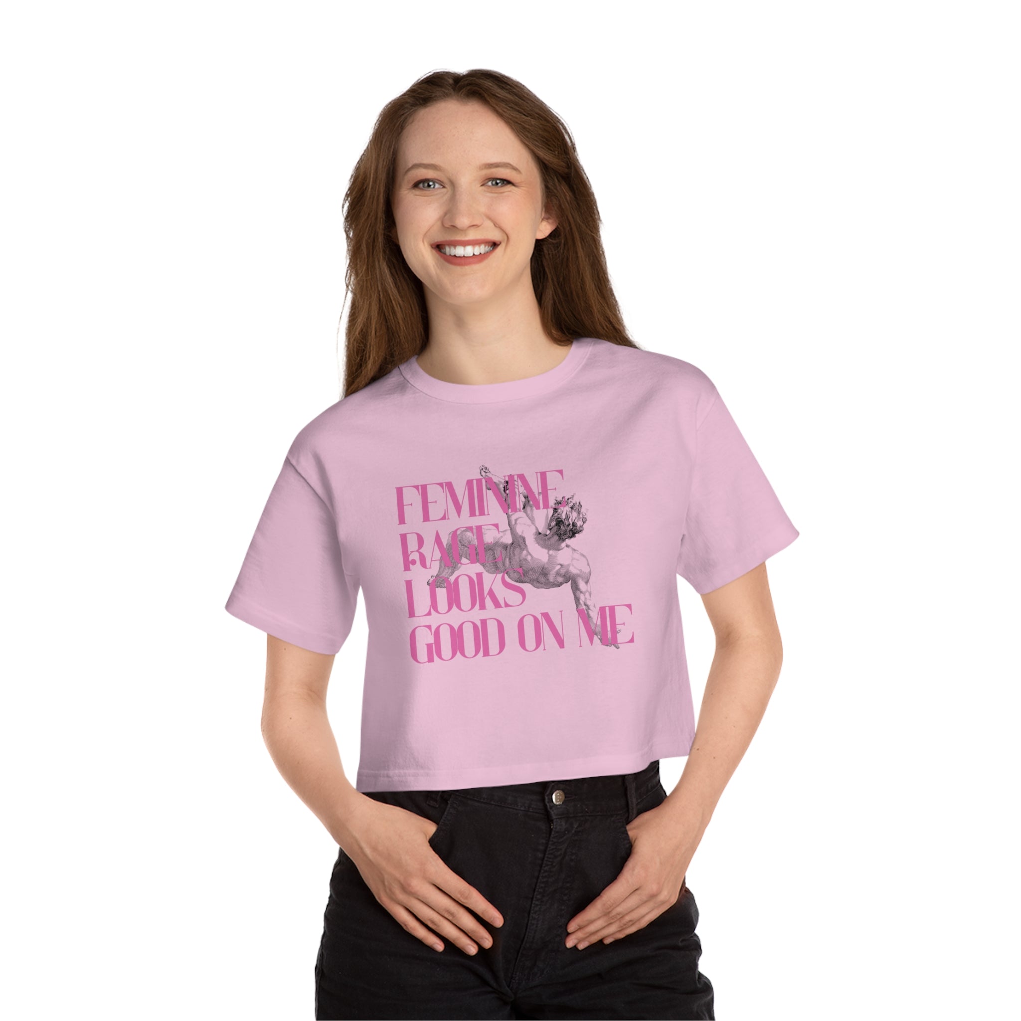 Feminine Rage Cropped T-Shirt — "Feminine Rage Looks Good On Me" Graphic