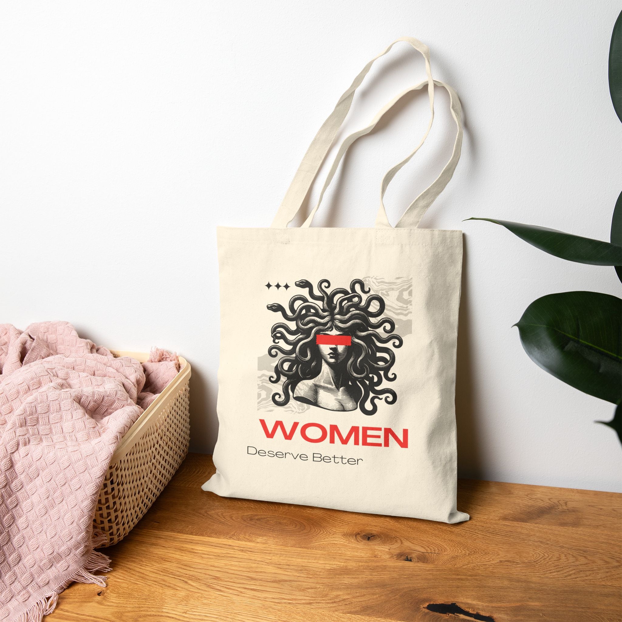 Women Deserve Better Canvas Tote Bag — Feminist Medusa Graphic Cotton Shopper