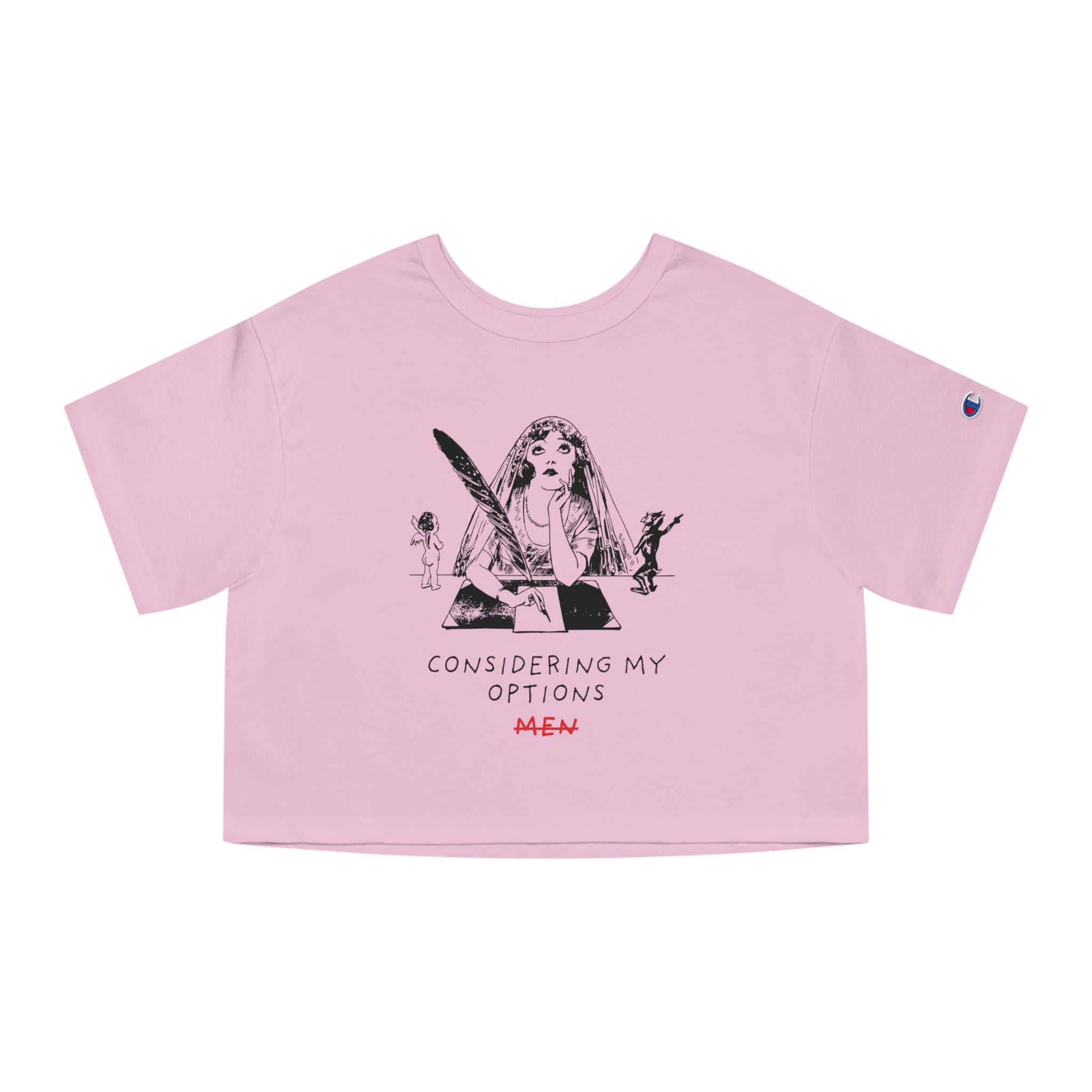 Cropped T-Shirt — "Considering My Options" Illustration Tee