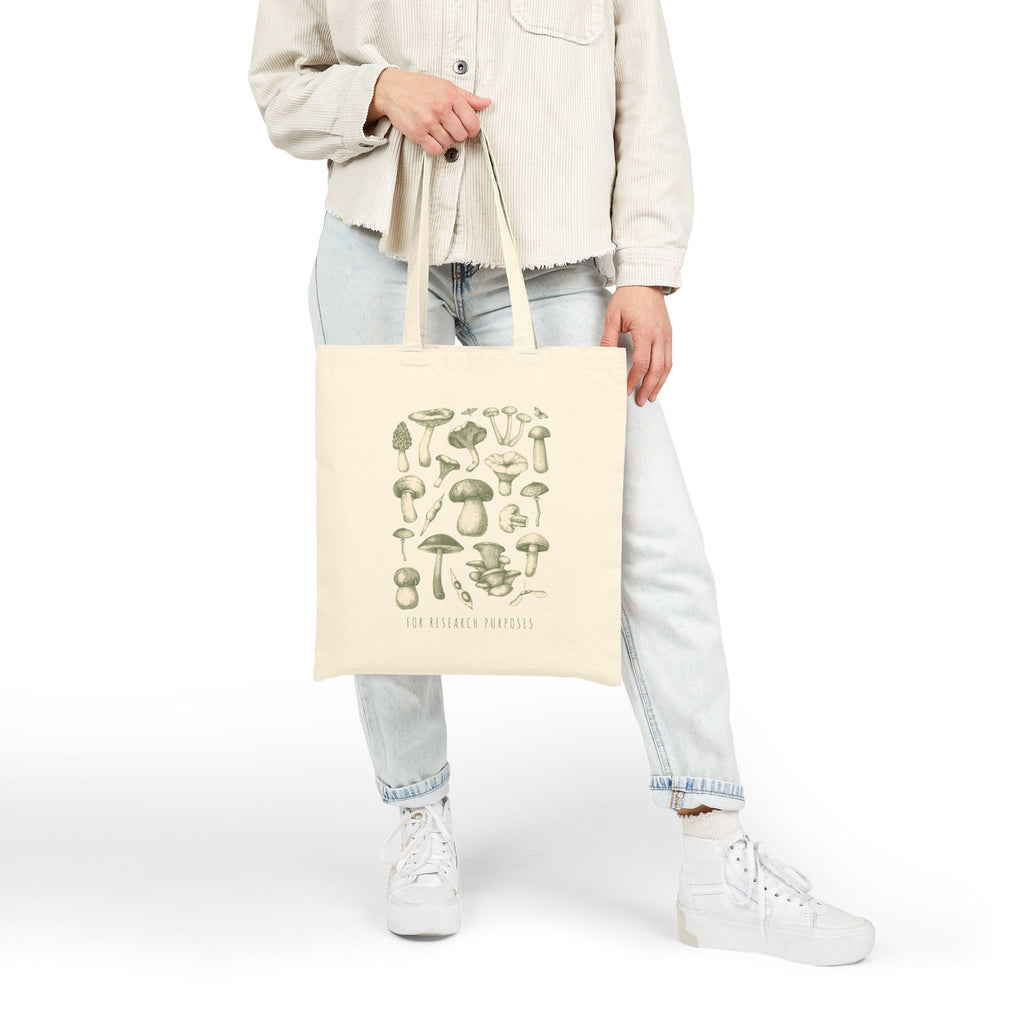 Mushroom Field Canvas Tote Bag — Vintage Botanical Mushroom Illustration
