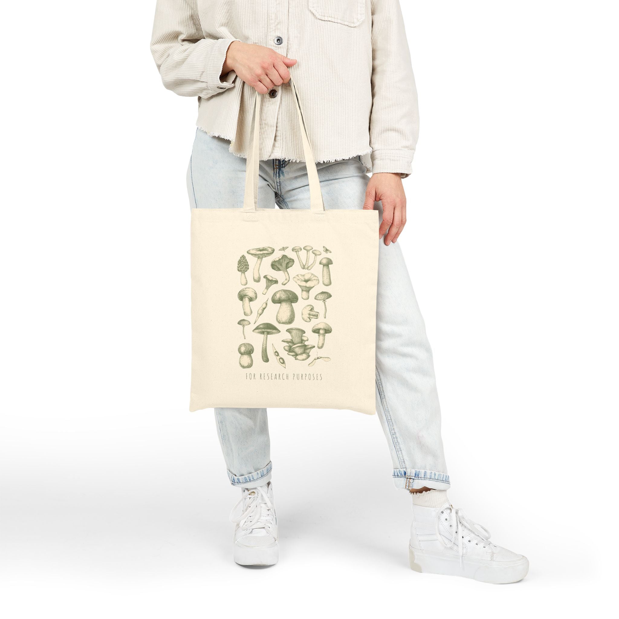 Mushroom Field Canvas Tote Bag — Vintage Botanical Mushroom Illustration